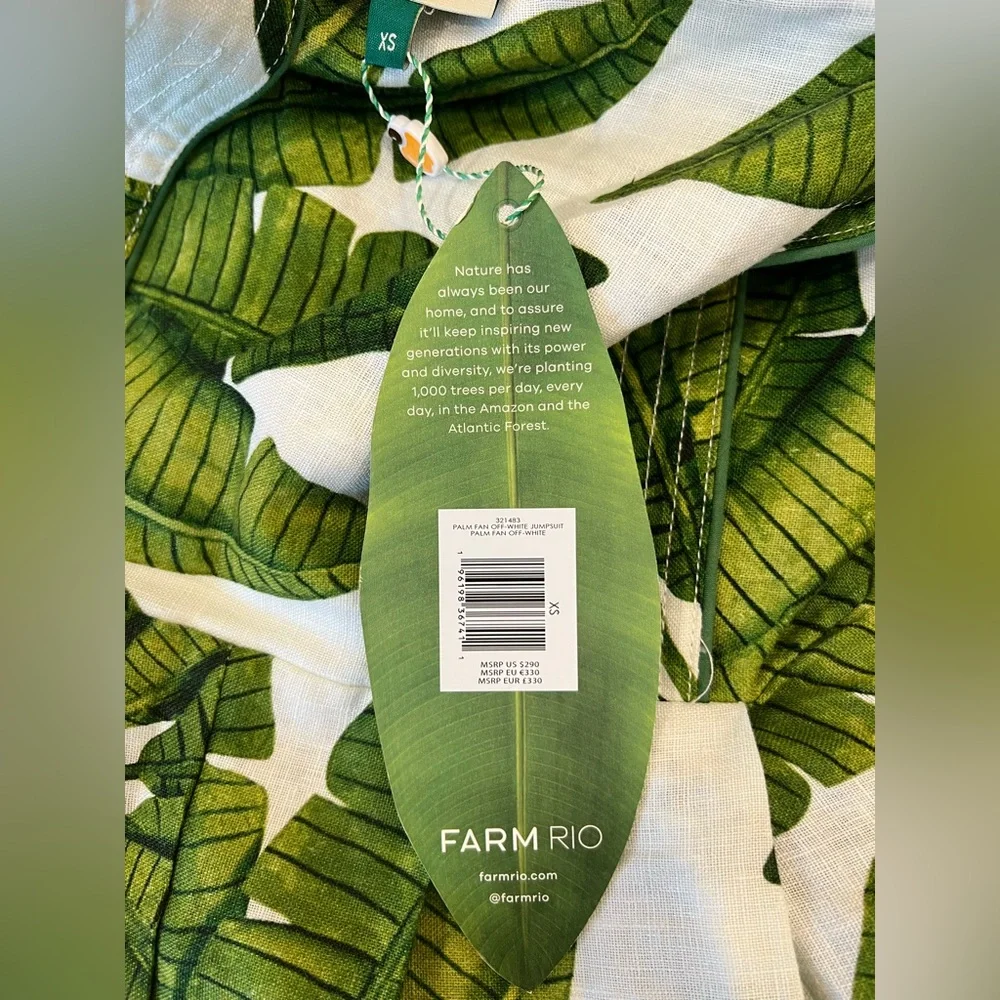 Farm Rio x Anthropologie Palm Fan Off-White Jumpsuit NWT Size XS Linen